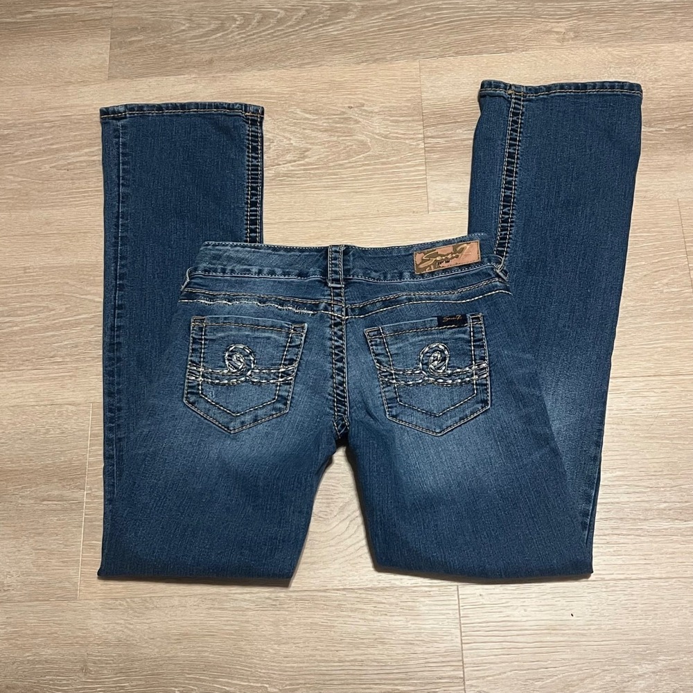 Y2K Seven7 Low Rise Bootcut Embroidered Pockets Stretch Denim Jeans Women's 27